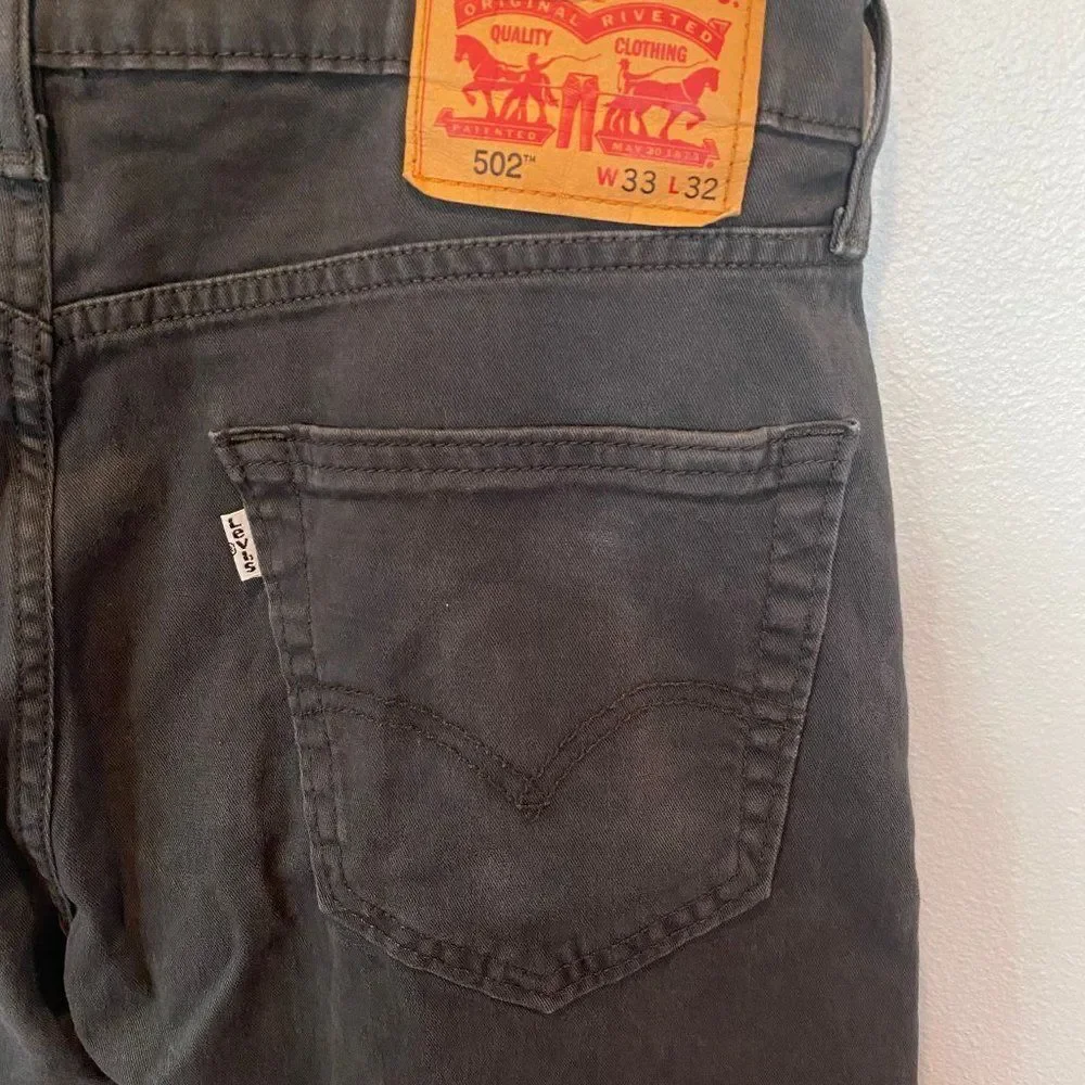 Levi's Classic 502 33x29 Graphite Gray Faded Black Taper Fit White Tab Pants
